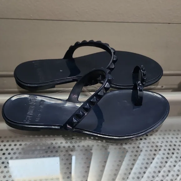 Carmen Sol Blue Studded Jelly Sandals Toe Ring Slides Women’s - Picture 3 of 7